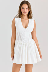 Carmel White Stretch Cotton Mini Dress
