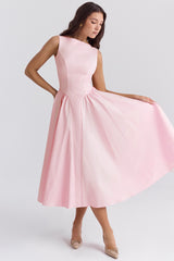 Cindy Ballerina Pink Twill Midi Sundress