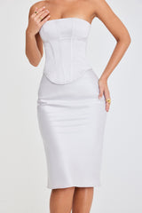 Mistress Rocks Silver Satin Midi Skirt - SALE