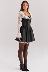 Cleora Black Lace Ruffle Mini Dress - SALE