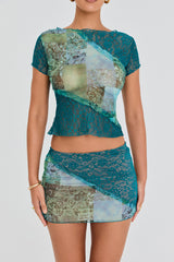 Mistress Rocks Ocean Teal Panelled Mini Skirt - SALE