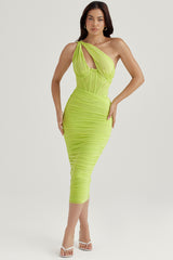 Valentina Lime Asymmetric Cutout Midi Dress