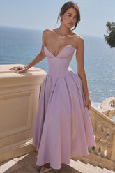 Lady Orchid Twill Strapless Tulle Midi Dress
