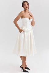 Coco Vintage Ivory Satin Midi Dress