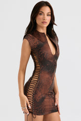Daphne Antique Copper Lace up Mini Dress