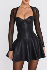 Mistress Rocks Black Vegan Leather Corset Mini Dress - SALE