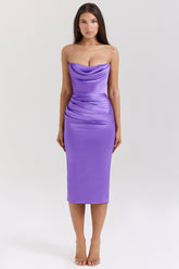 Santana Violet Satin Strapless Corset Midi Dress