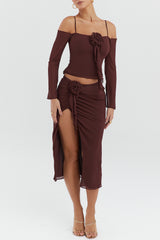 Mistress Rocks Walnut Floral Embellished Midi Skirt - SALE