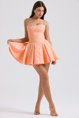 Rosalinda Peach Jacquard Mini Bow Gown