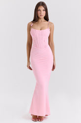 Romola Pink Stretch Mesh Butterfly Maxi Dress