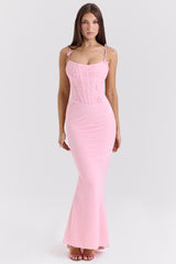 Romola Pink Stretch Mesh Butterfly Maxi Dress