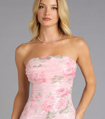 Pretty In Bloom Sequin Floral Strapless Mini Dress