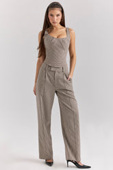 Hayden Brown Puppytooth Wide Leg High Waist Tailored Trousers