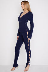 Belong Navy Ribbed Knit Trousers - SALE