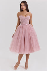 Darling French Rose Tulle Midi Dress - SALE