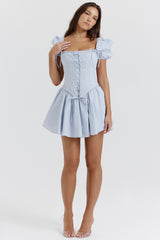 Maribel Soft Blue Broderie Corset Mini Dress