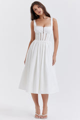 Perle White Lace Trim Midi Dress