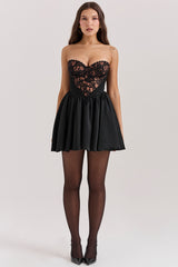 Jadore Black Lace and Satin Strapless Mini Dress