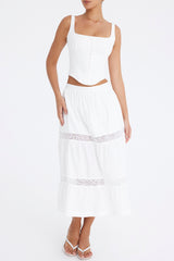 Mistress Rocks White Panelled Midi Skirt - SALE
