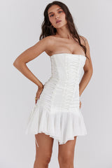 Sirena White Strapless Lace Up Mini Dress