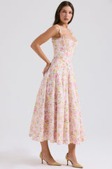 Clarabelle Pink Meadow Print Cotton Midi Sundress