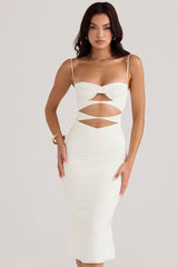 Amalia Ivory Satin Cutout Corset Dress