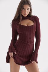Evalina Wine Knit Corset Dress