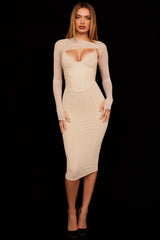 Beatrice Beige Corset Midi Dress