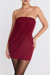 Mistress Rocks Pinot Noir Draped Strapless Mini Dress - SALE