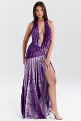 Olessia Orchid Backless Halter Maxi Dress