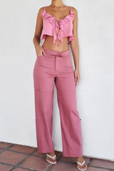 Mistress Rocks Rose Pink Folded Waist Cargo Trousers - SALE