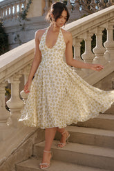 Solada Ivory Vintage Floral Print Georgette Halter Sundress