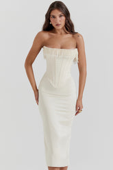 Nalita Vintage Cream Embellished Strapless Dress