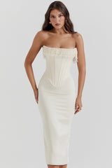Nalita Vintage Cream Embellished Strapless Dress