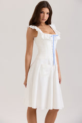 Mathilde White Cotton Broderie Anglaise Trim Midi Dress