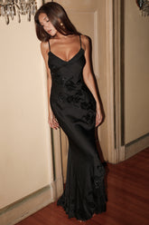 Anastelle Black Hand Beaded Embellished Satin Maxi Dress - Limited Edition