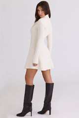 Ayla Cream Asymmetric Knitted Mini Dress