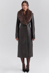 Marcel Brown Faux Fur Trimmed Vegan Leather Coat