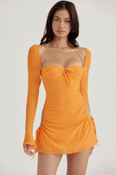 Baby Tangerine Chiffon Halter Mini Dress