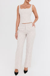 Mistress Rocks Taupe Textured Floral Trousers - SALE