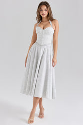 Georgie Cotton Halter Neck Polka Dot Print Midi Dress