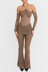 Mistress Rocks Dusty Brown Flared Trousers - SALE