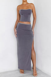 Mistress Rocks Grey Crystal Trim Maxi Skirt - SALE