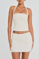 Mistress Rocks Taupe Frayed Tweed Mini Skirt - SALE