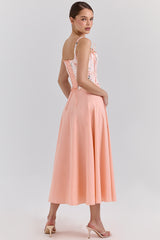 Clarabelle Peach Cotton Detachable Corset Midi SunDress