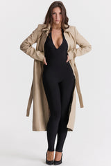 Ariel Beige Vegan Leather Trench Coat