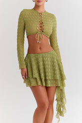 Mistress Rocks Lime Knit Layered Mini Skirt - SALE