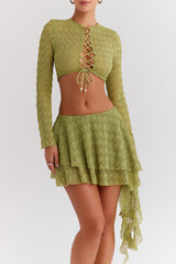 Mistress Rocks Lime Knit Layered Mini Skirt - SALE