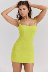 Neri Acid Lime Textured Cotton Knit Mini Dress - SALE