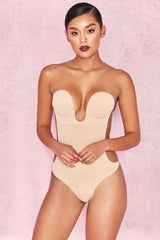 Beige Plunge Self Adhesive Backless Bodysuit